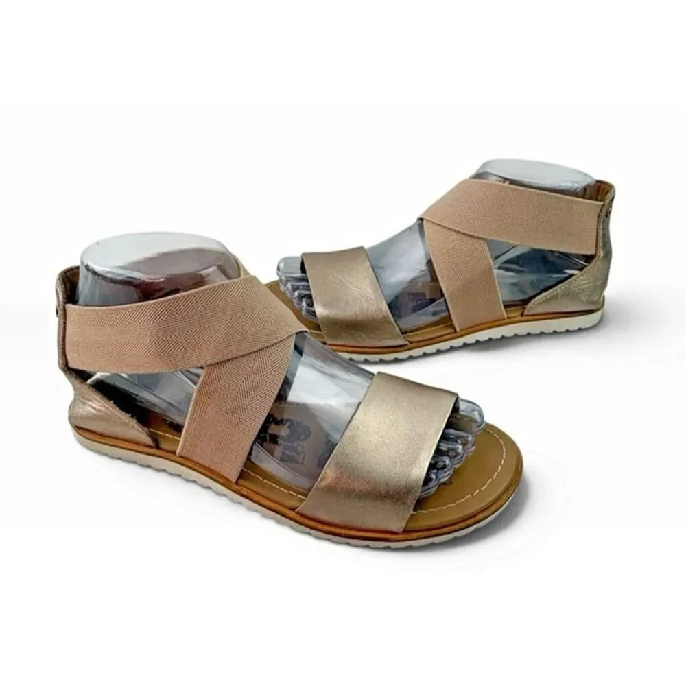 *SOREL Shoes Woman’s Size 6 Gold Tan Metallic Ella II Leather Strappy Sandals